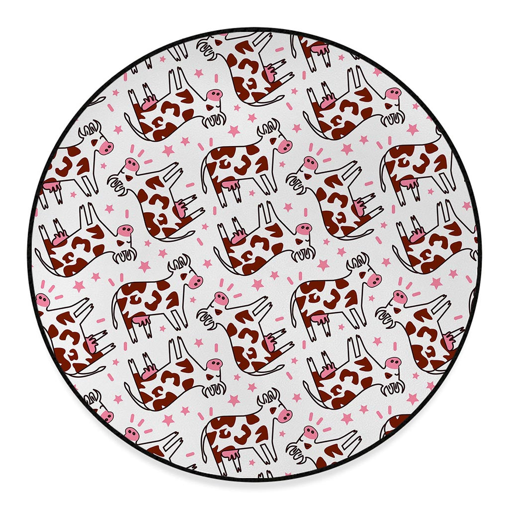 Cartoon Happy Dairy Cow Pattern Print Round Floor Mat
