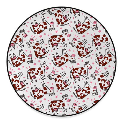 Cartoon Happy Dairy Cow Pattern Print Round Floor Mat