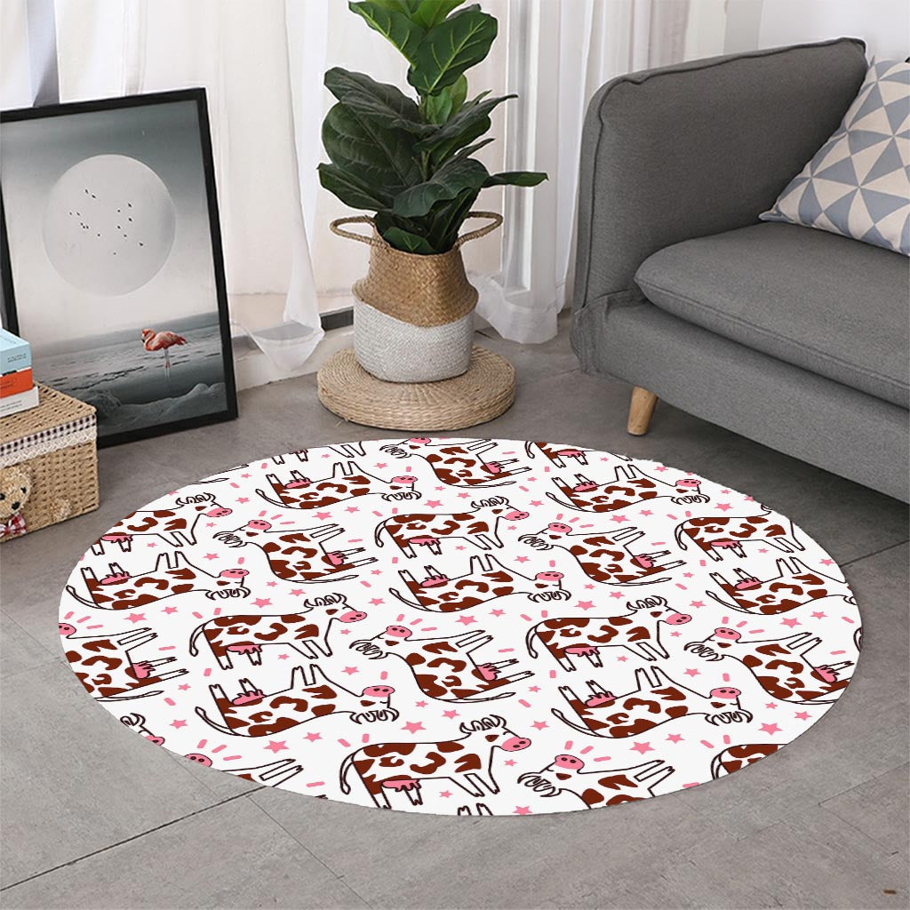 Cartoon Happy Dairy Cow Pattern Print Round Rug