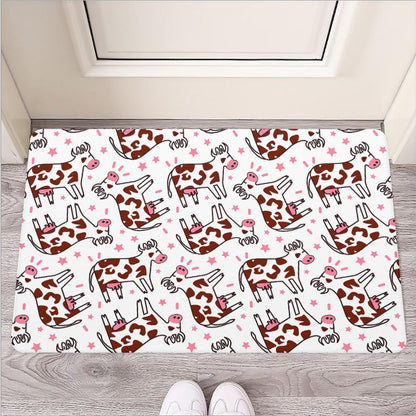 Cartoon Happy Dairy Cow Pattern Print Rubber Doormat