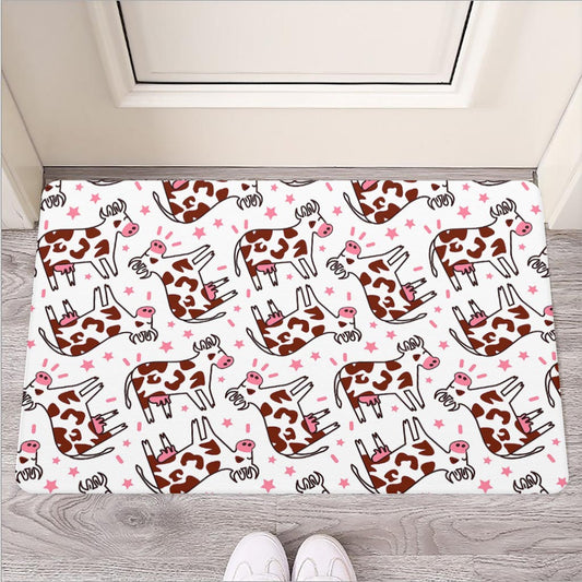 Cartoon Happy Dairy Cow Pattern Print Rubber Doormat