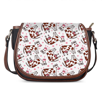 Cartoon Happy Dairy Cow Pattern Print Saddle Bag
