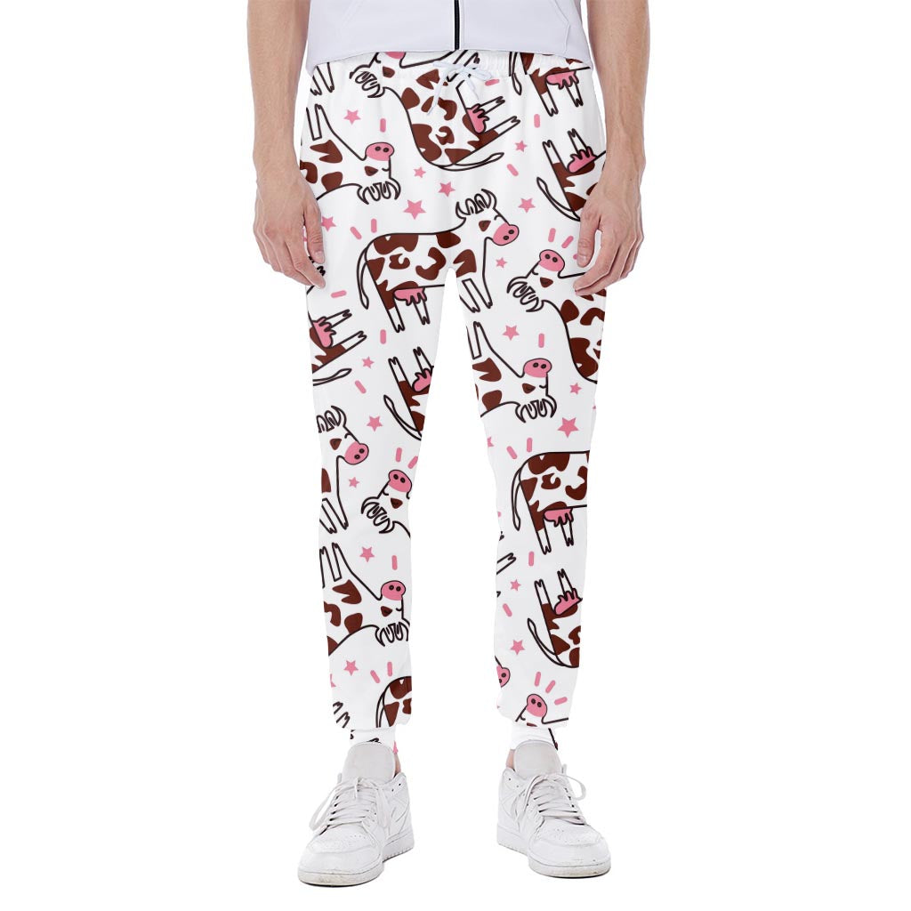 Cartoon Happy Dairy Cow Pattern Print Scuba Joggers