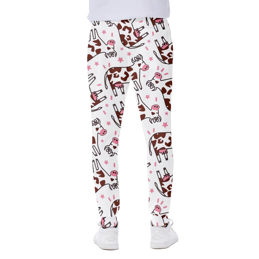Cartoon Happy Dairy Cow Pattern Print Scuba Joggers
