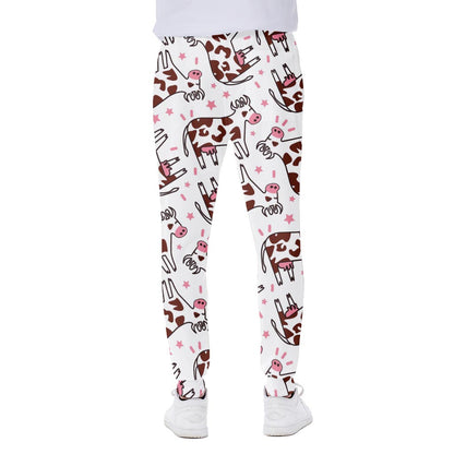 Cartoon Happy Dairy Cow Pattern Print Scuba Joggers