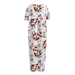 Cartoon Happy Dairy Cow Pattern Print Short Sleeve Long Nightdress