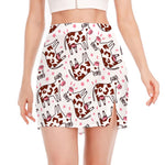 Cartoon Happy Dairy Cow Pattern Print Side Slit Mini Skirt