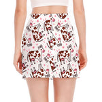 Cartoon Happy Dairy Cow Pattern Print Side Slit Mini Skirt
