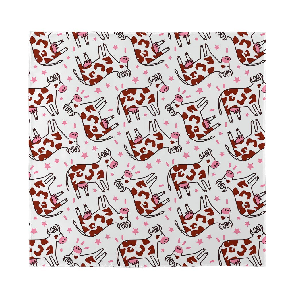 Cartoon Happy Dairy Cow Pattern Print Silk Bandana