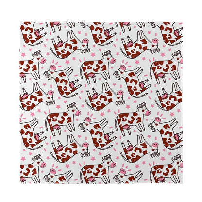 Cartoon Happy Dairy Cow Pattern Print Silk Bandana