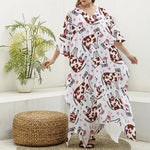 Cartoon Happy Dairy Cow Pattern Print Silk V-Neck Kaftan Dress