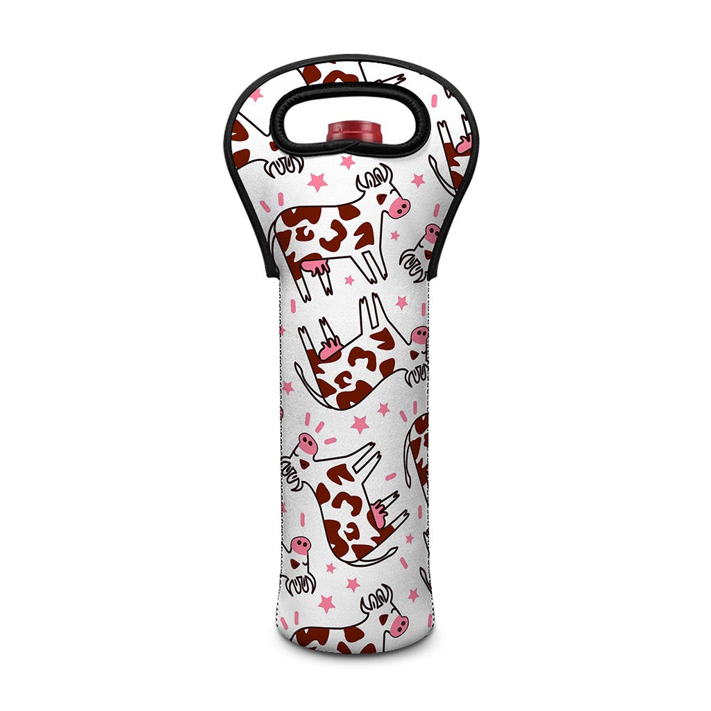 Cartoon Happy Dairy Cow Pattern Print Single Neoprene Wine Tote