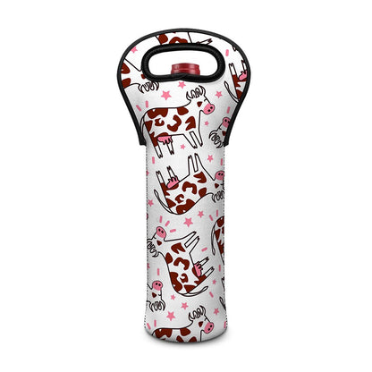 Cartoon Happy Dairy Cow Pattern Print Single Neoprene Wine Tote