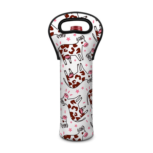 Cartoon Happy Dairy Cow Pattern Print Single Neoprene Wine Tote