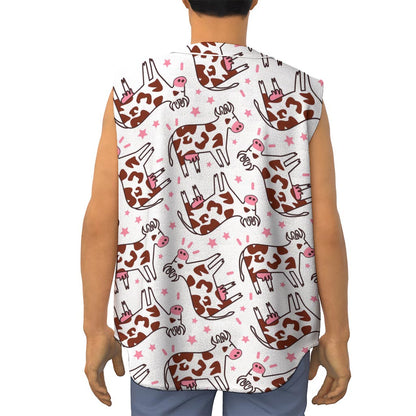 Cartoon Happy Dairy Cow Pattern Print Sleeveless Baseball Jersey