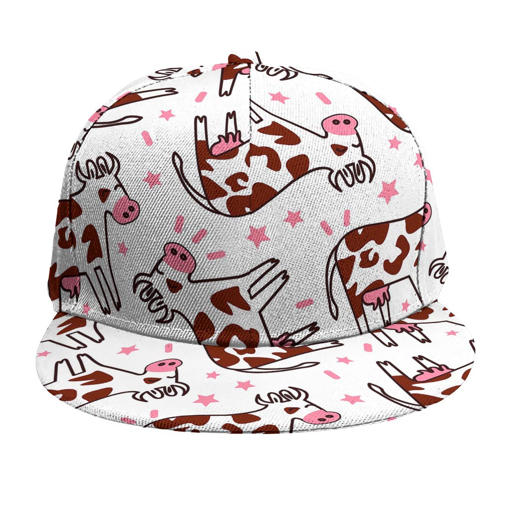 Cartoon Happy Dairy Cow Pattern Print Snapback Cap