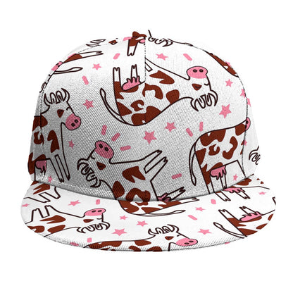 Cartoon Happy Dairy Cow Pattern Print Snapback Cap