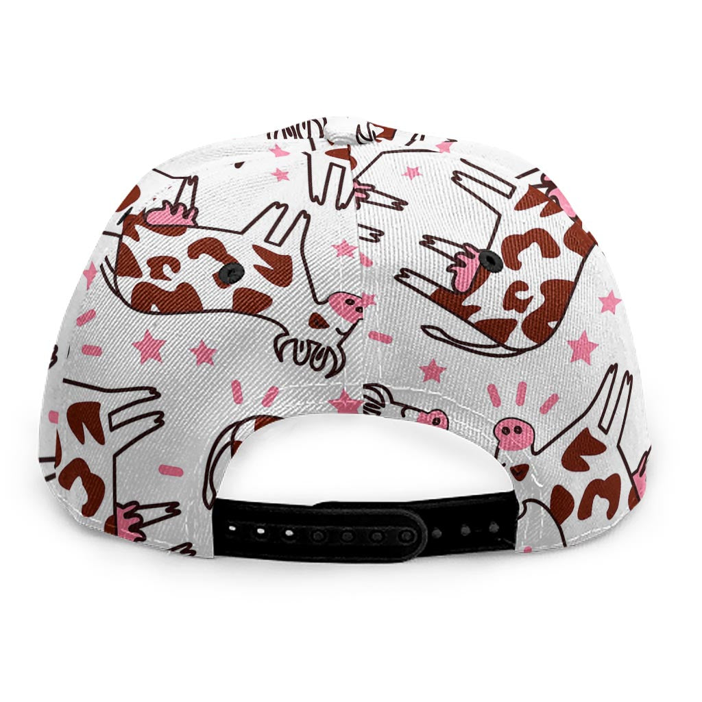 Cartoon Happy Dairy Cow Pattern Print Snapback Cap