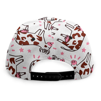 Cartoon Happy Dairy Cow Pattern Print Snapback Cap