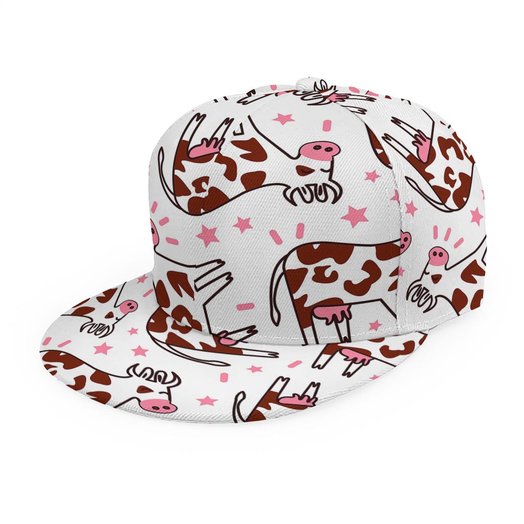Cartoon Happy Dairy Cow Pattern Print Snapback Cap