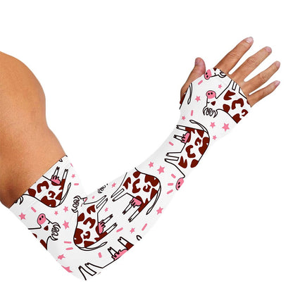 Cartoon Happy Dairy Cow Pattern Print Sun Protection Arm Sleeves
