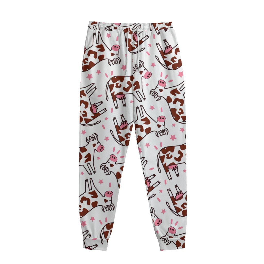 Cartoon Happy Dairy Cow Pattern Print Sweatpants