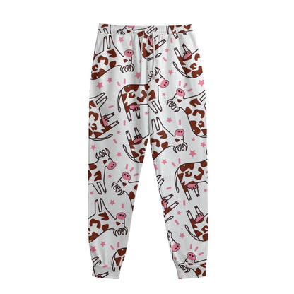 Cartoon Happy Dairy Cow Pattern Print Sweatpants