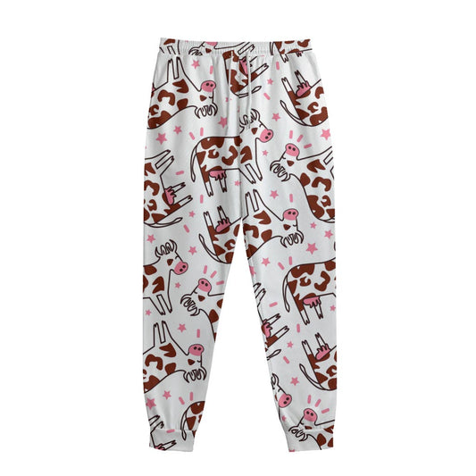 Cartoon Happy Dairy Cow Pattern Print Sweatpants