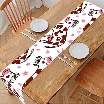 Cartoon Happy Dairy Cow Pattern Print Table Runner