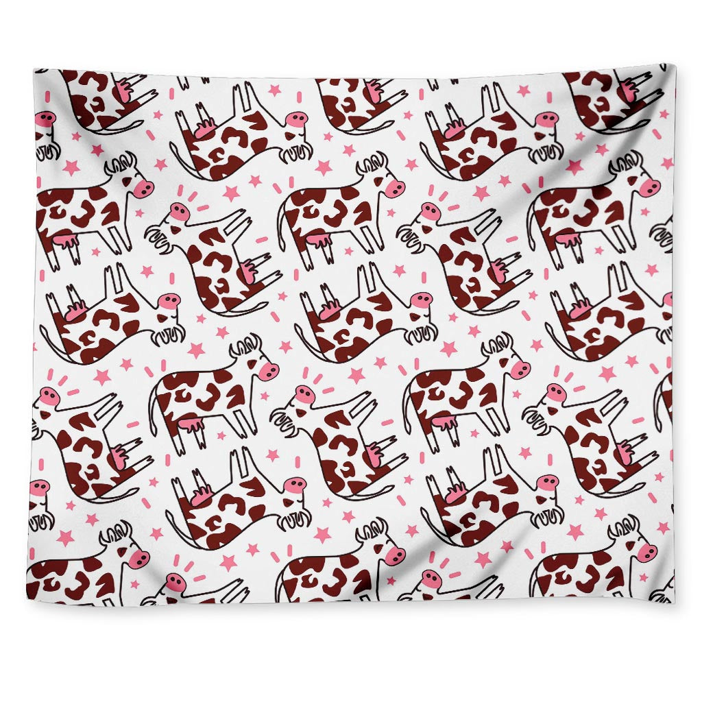 Cartoon Happy Dairy Cow Pattern Print Tapestry