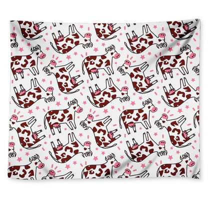 Cartoon Happy Dairy Cow Pattern Print Tapestry
