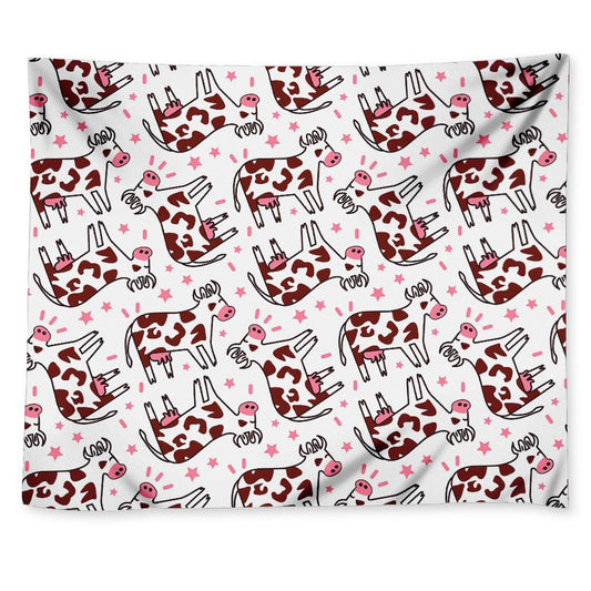 Cartoon Happy Dairy Cow Pattern Print Tapestry