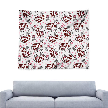 Cartoon Happy Dairy Cow Pattern Print Tapestry