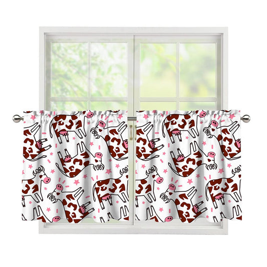 Cartoon Happy Dairy Cow Pattern Print Tier Curtains