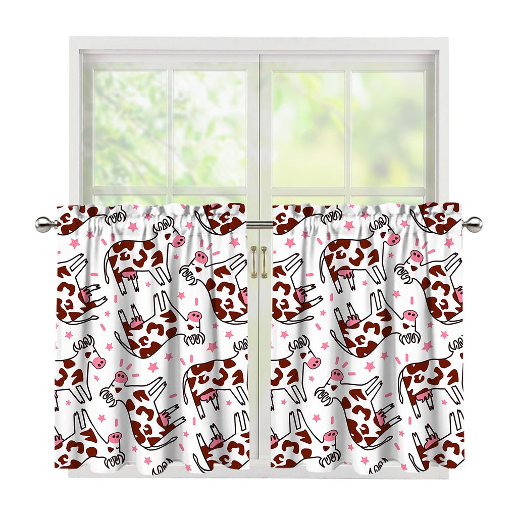 Cartoon Happy Dairy Cow Pattern Print Tier Curtains