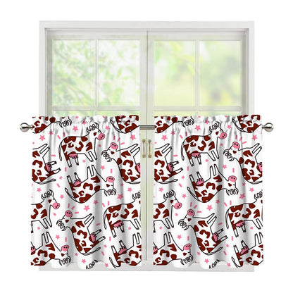 Cartoon Happy Dairy Cow Pattern Print Tier Curtains