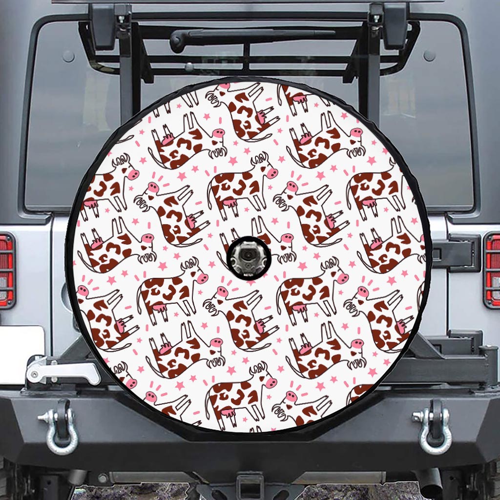 Cartoon Happy Dairy Cow Pattern Print Tire Cover With Camera Hole