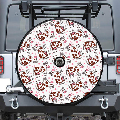Cartoon Happy Dairy Cow Pattern Print Tire Cover With Camera Hole