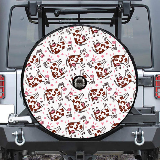 Cartoon Happy Dairy Cow Pattern Print Tire Cover With Camera Hole