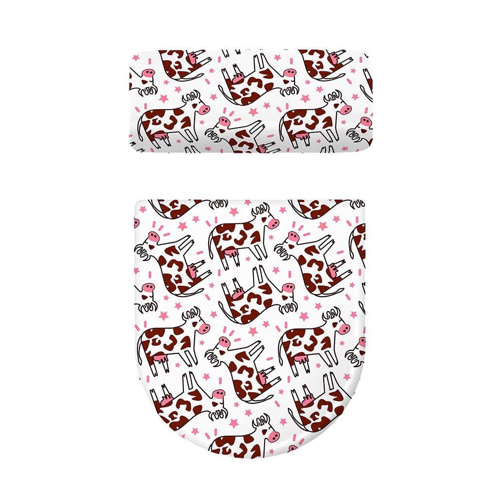 Cartoon Happy Dairy Cow Pattern Print Toilet Lid And Tank Cover Set