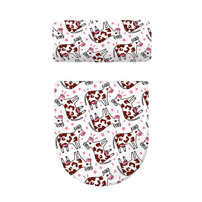 Cartoon Happy Dairy Cow Pattern Print Toilet Lid And Tank Cover Set