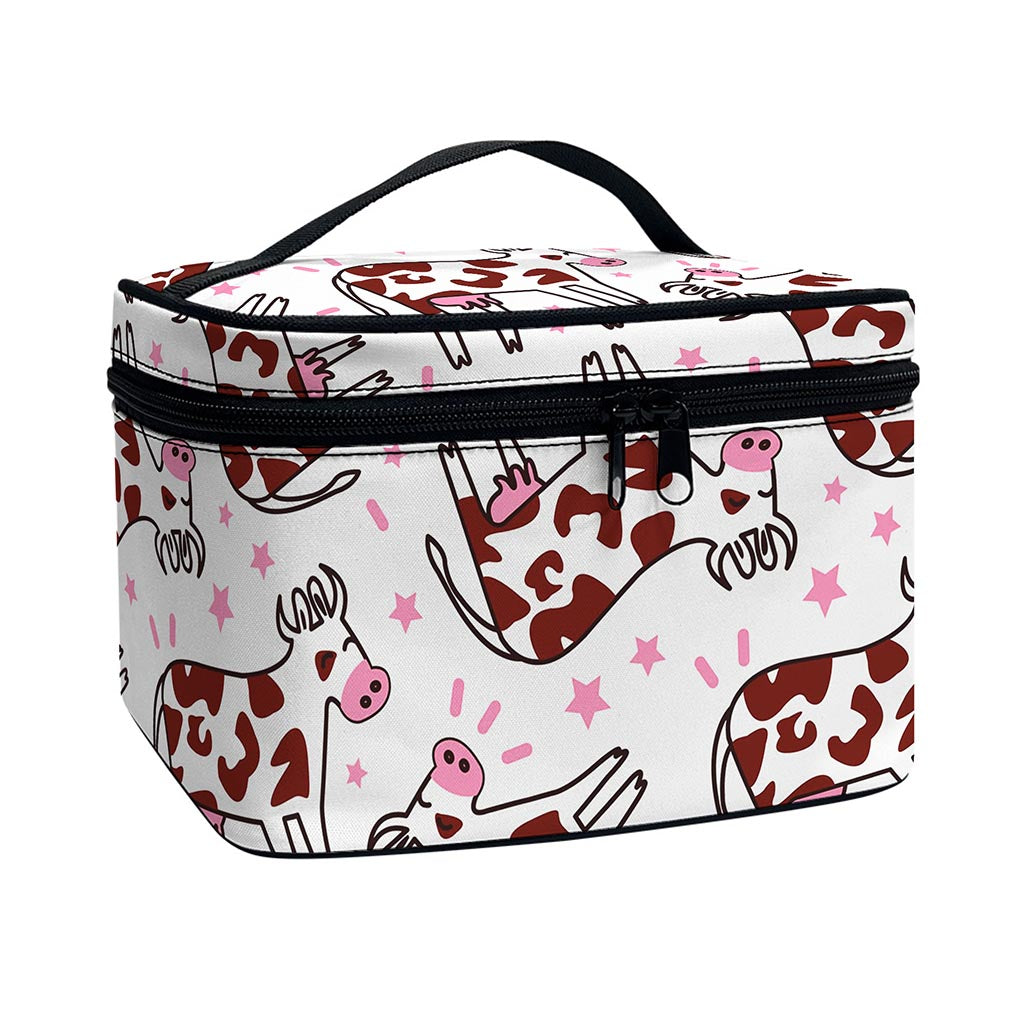 Cartoon Happy Dairy Cow Pattern Print Travel Makeup Bag