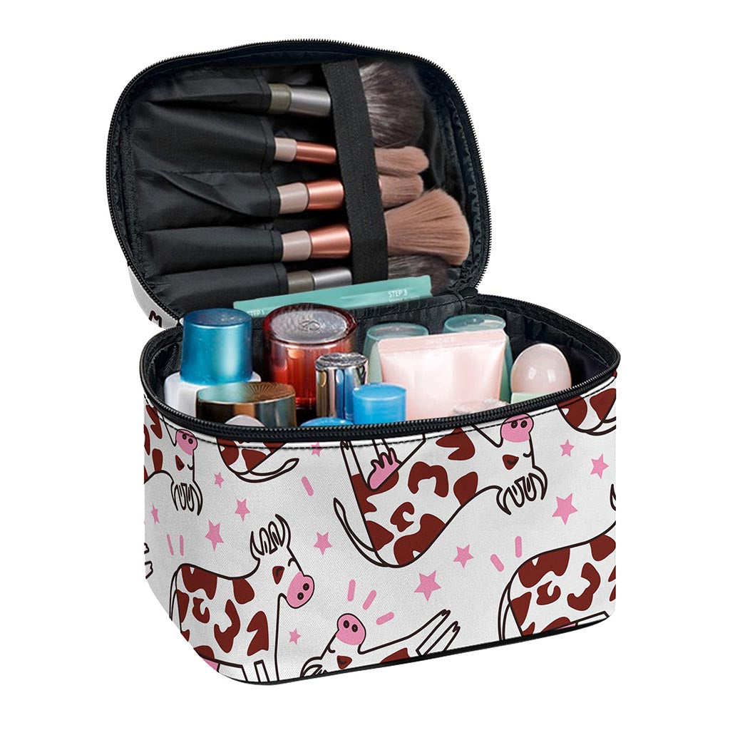 Cartoon Happy Dairy Cow Pattern Print Travel Makeup Bag
