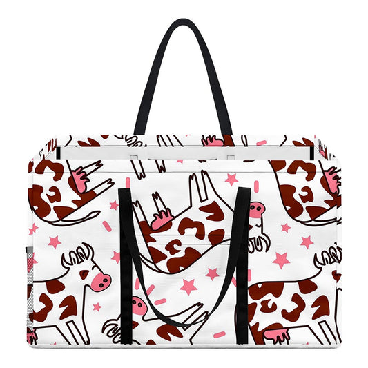 Cartoon Happy Dairy Cow Pattern Print Utility Tote Bag
