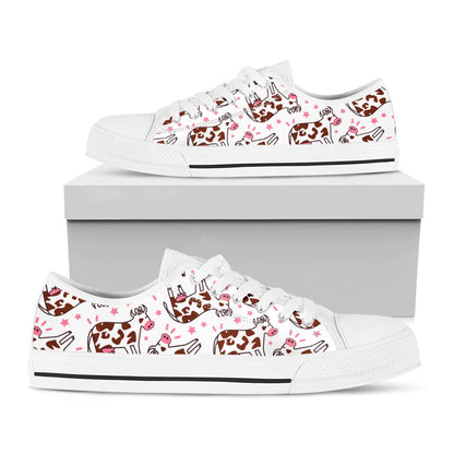 Cartoon Happy Dairy Cow Pattern Print White Low Top Sneakers