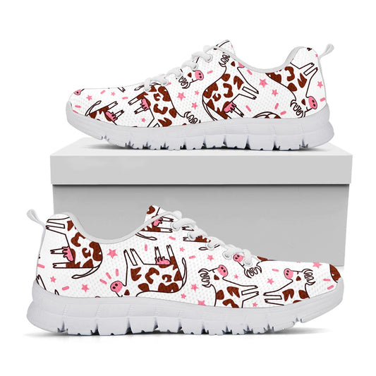 Cartoon Happy Dairy Cow Pattern Print White Running Shoes