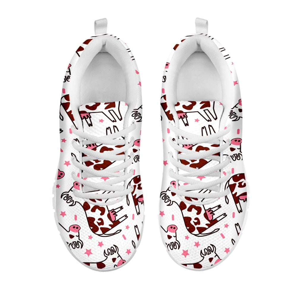Cartoon Happy Dairy Cow Pattern Print White Running Shoes