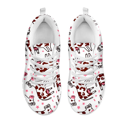 Cartoon Happy Dairy Cow Pattern Print White Running Shoes