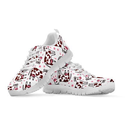 Cartoon Happy Dairy Cow Pattern Print White Running Shoes