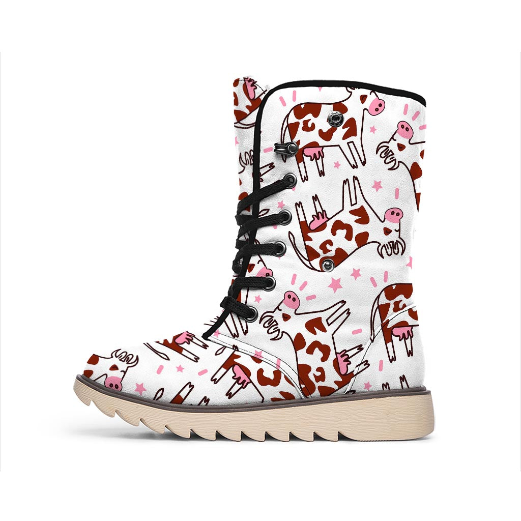 Cartoon Happy Dairy Cow Pattern Print Winter Boots